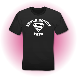 T-Shirt zwart 'SUPER BONUS PAPA' model Superman