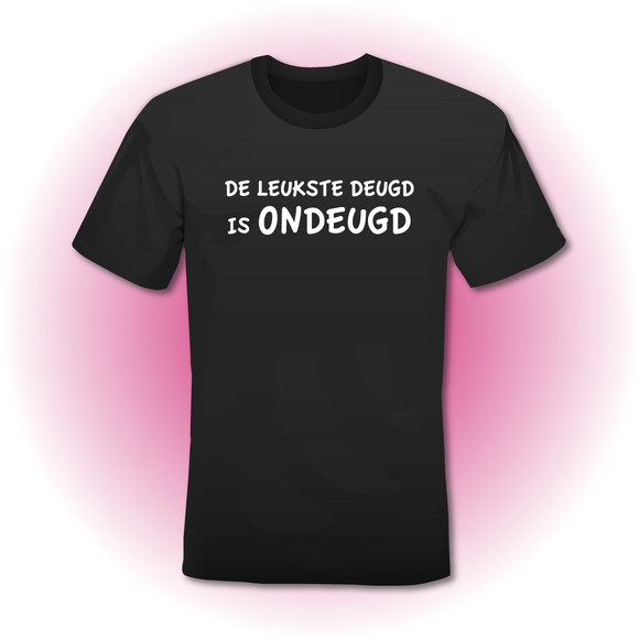 T-Shirt zwart 'DE LEUKSTE DEUGD IS ONDEUGD'