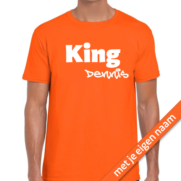 T-Shirt oranje 'KING' met eigen naam