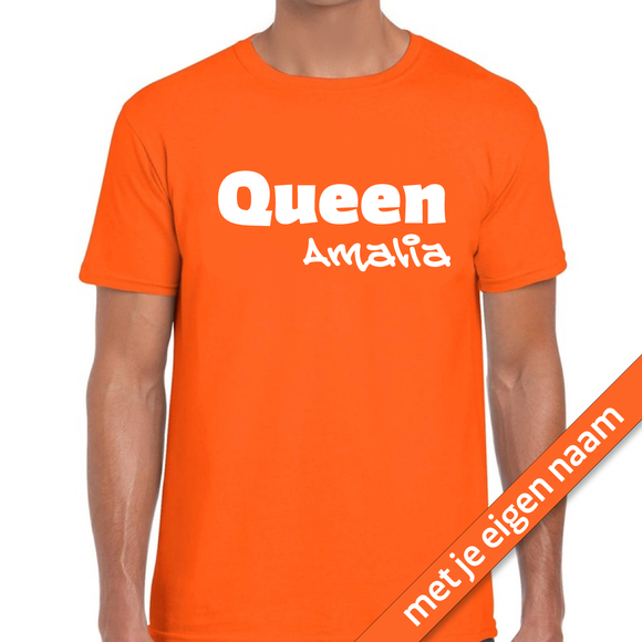 T-Shirt oranje 'QUEEN' met eigen naam