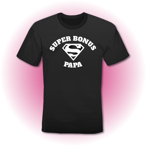 T-Shirt zwart 'SUPER BONUS PAPA' model Superman